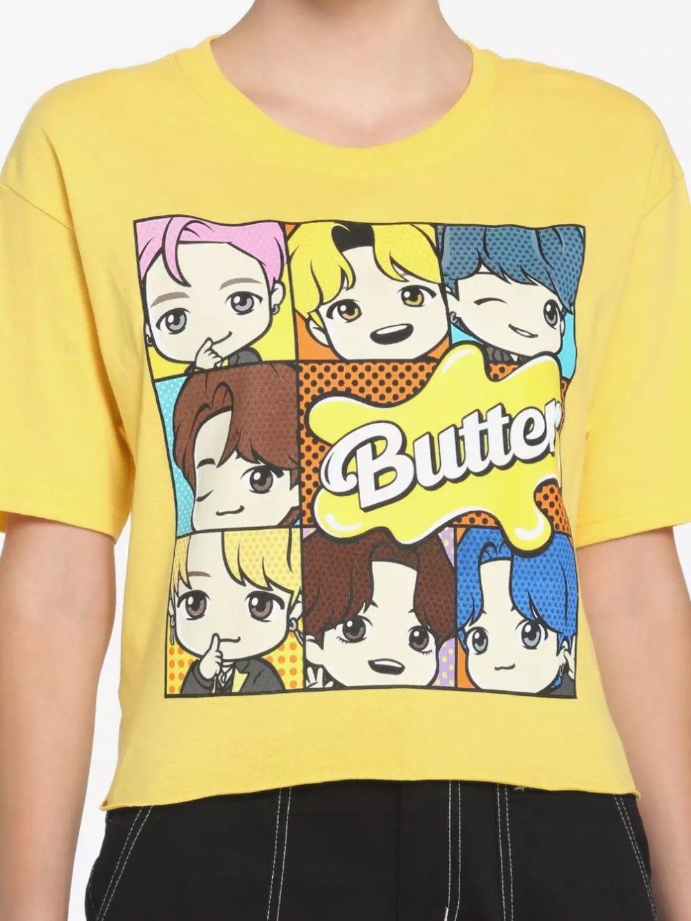 TinyTan Butter Grid Crop T-Shirt Inspired by BTS-Hot Topic-Women's Size M-Yellow